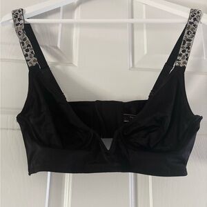 Victoria's Secret Black Satin Bralette with Embellished Leopard Straps
